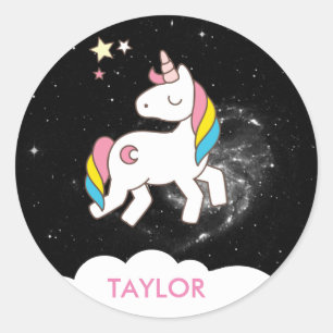 Sticker Rond Ajouter Votre Nom Cute Magique Unicorn Personnalis