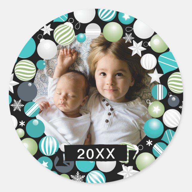 Sticker Rond Ajouter votre photo | Joyeux Noël (Devant)
