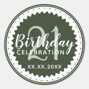 Sticker Rond Ajoutez votre Age Birthday Party 21 élégant