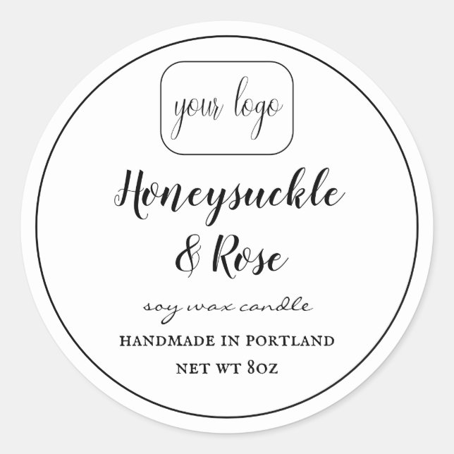 Sticker Rond Ajoutez votre logo bougie soja noir & blanc (Devant)