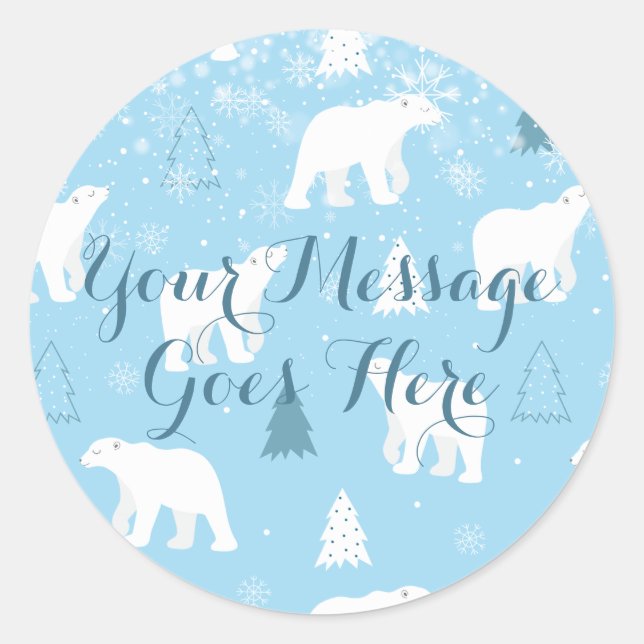 Sticker Rond Ajoutez votre message Flocons d'ours polaire (Devant)
