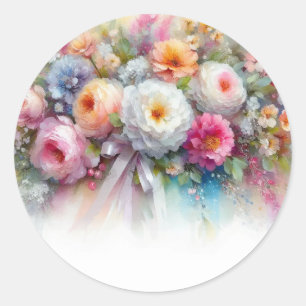 Sticker Rond Ajoutez Votre Texte Fleurs Aquarelle Gabarit Vide