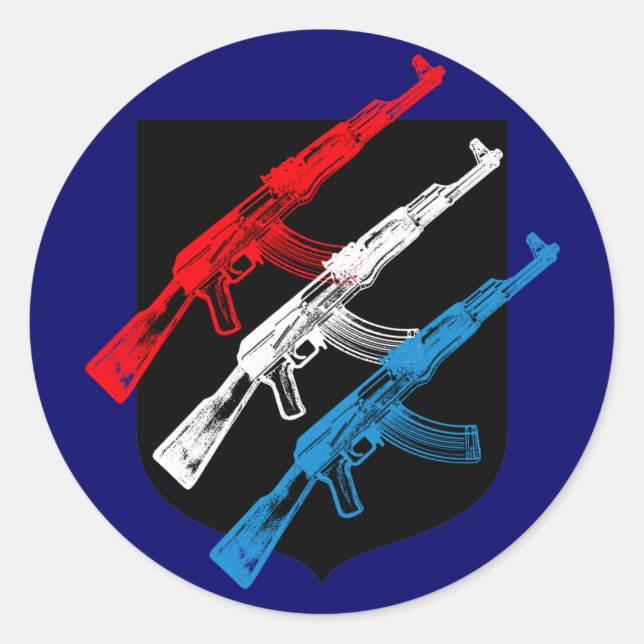 Sticker Rond AK 47, rouge, blanc et bleu (Devant)