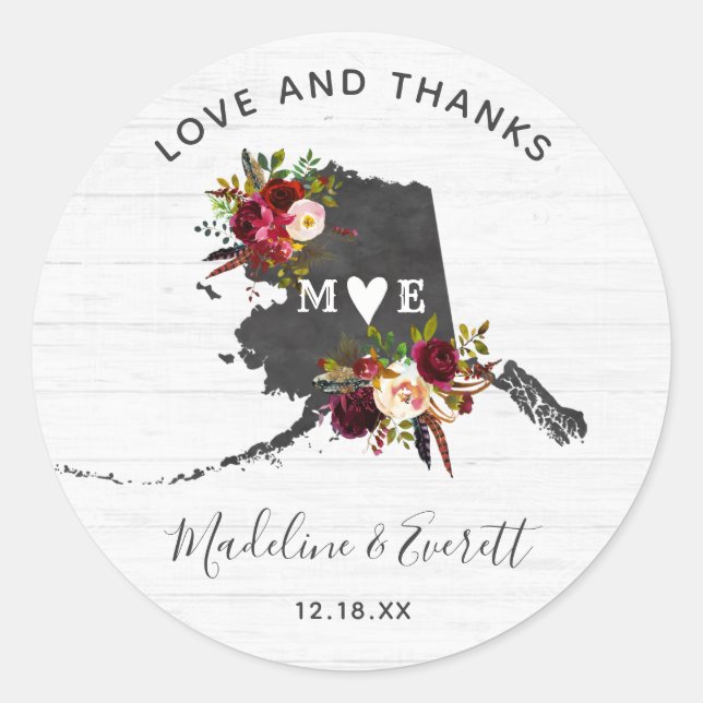 Sticker Rond Alaska State Destination Barn Mariage Merci (Devant)
