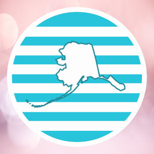Sticker Rond Alaska US State Outline Blue Retro Circle