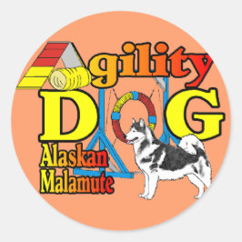 Sticker Rond Alaskan Malamute Agilité Cadeaux