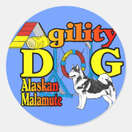 Sticker Rond Alaskan Malamute Agilité Cadeaux