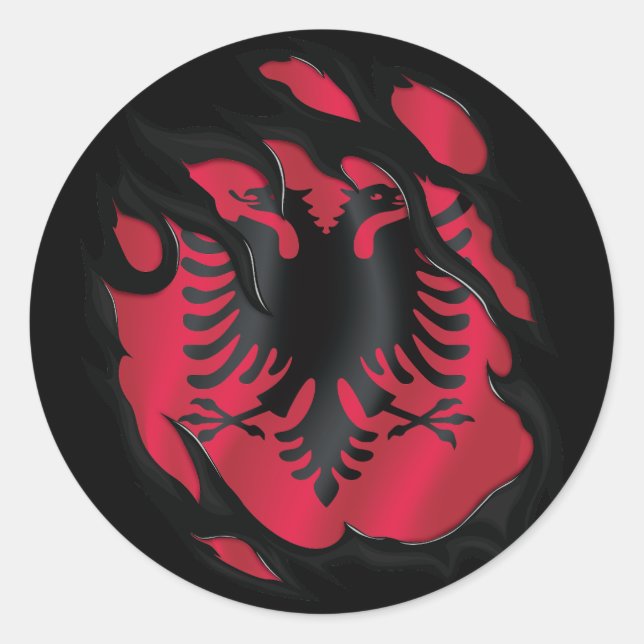 Sticker Rond Albanie Drapeau déchiré (Devant)