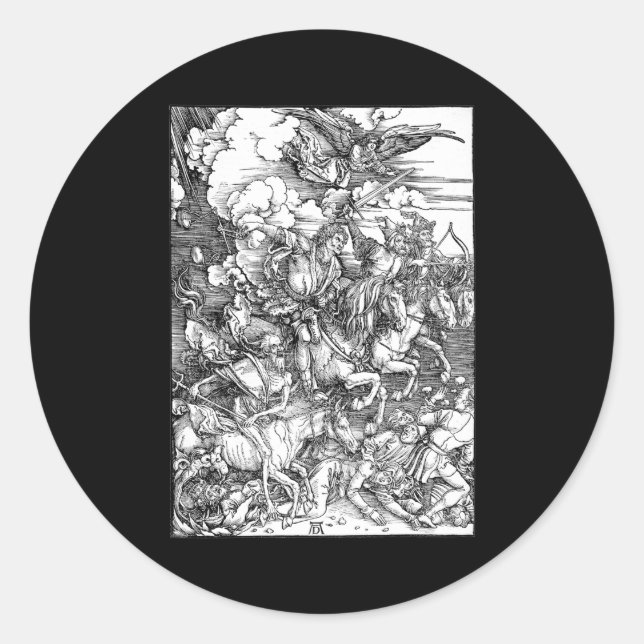Sticker Rond Albrecht Durer Les quatre cavaliers de l'Apocalyps (Devant)