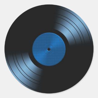 Sticker Rond Album rétro vinyle en bleu
