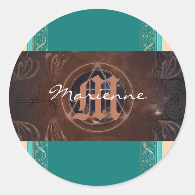 Sticker Rond Alchimiste baroque élégant monogramme médiéval (Devant)