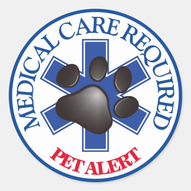 Sticker Rond Alerte aux animaux de compagnie Médicale soins req (Devant)