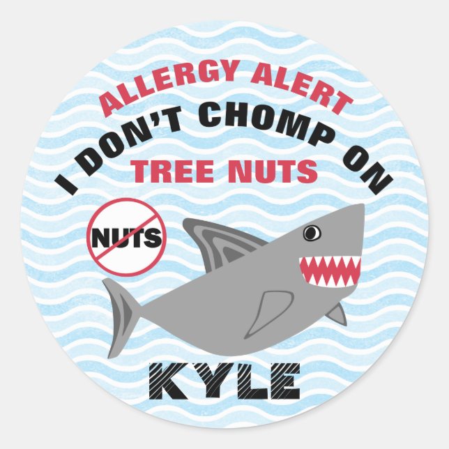 Sticker Rond Alerte d'allergie à l'arachide de requin Customisé (Devant)