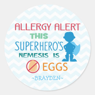 Sticker Rond Alerte d'allergie aux oeufs personnalisée Superher