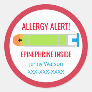 Sticker Rond Alerte d'allergie customisée Épinephrine à l'intér