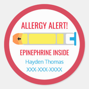 Sticker Rond Alerte d'allergie Customisée Épinephrine dans les