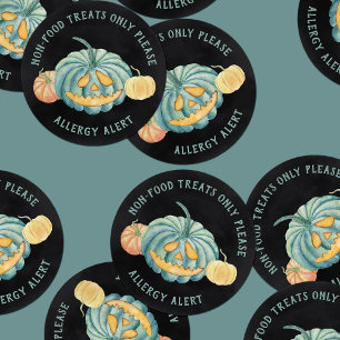 Sticker Rond Alerte d'allergie Turquoise Citrouille Halloween