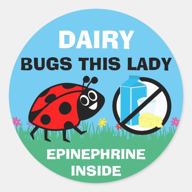 Sticker Rond Alerte personnalisée d'allergie laitière de Ladybu (Devant)