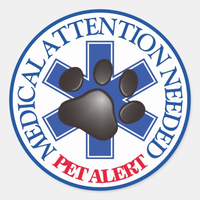 Sticker Rond Alerte pour animaux de compagnie Attention Médical (Devant)