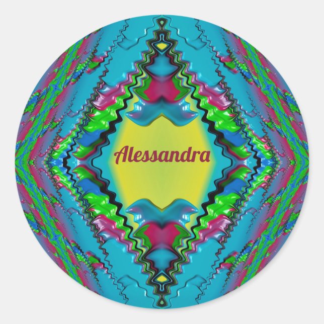 Sticker Rond ALESSANDRA~ Black Rose Bleu et Jaune Fractée ~ (Devant)