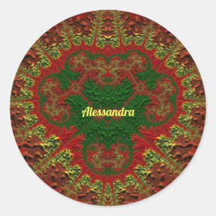 Sticker Rond ALESSANDRA JOLIMENT 3D ! Or, rouge et vert ~