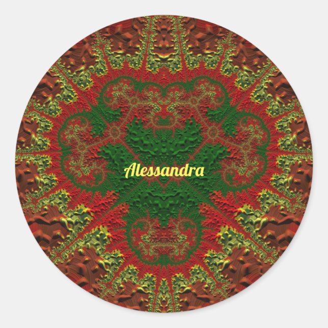 Sticker Rond ALESSANDRA JOLIMENT 3D ! Or, rouge et vert ~ (Devant)