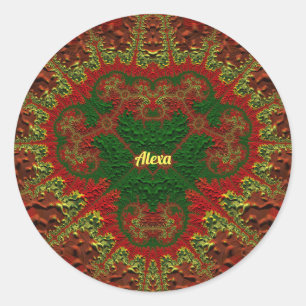 Sticker Rond ALEXA JOLIMENT 3D ! Or, rouge et vert ~