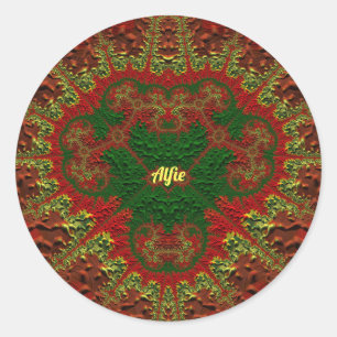 Sticker Rond ALFIE JOLIE 3D ! Or, rouge et vert ~