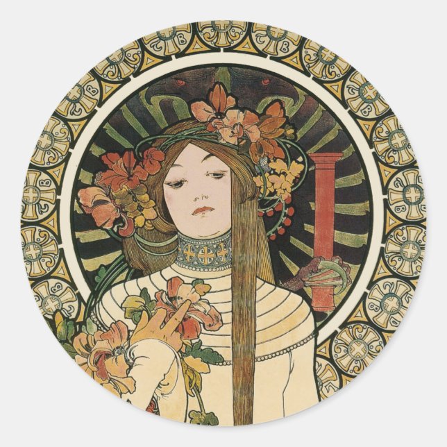 Sticker Rond Alfonse Mucha Trappistine Nouveau (Devant)