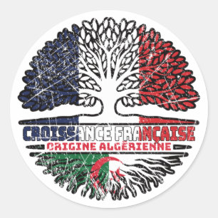 Sticker Rond Algeria French France Tree Roots Flag