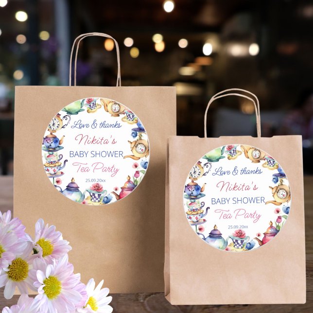 Sticker Rond Alice au pays des merveilles baby shower thé fête (Alice in wonderland baby shower tea party thank you favor sticker tea party favor stickers )