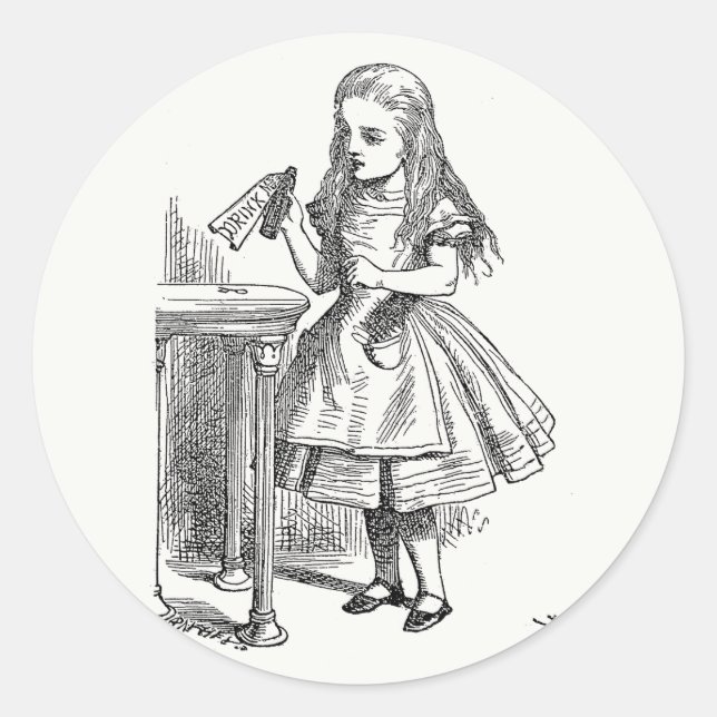 Sticker Rond Alice au pays des merveilles, tenir la bouteille " (Devant)