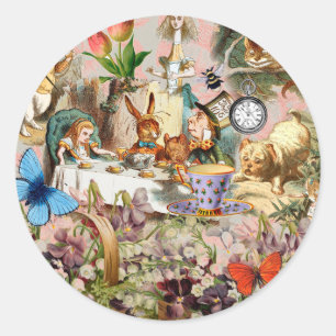 Sticker Rond Alice au pays des merveilles Thé dansant Art
