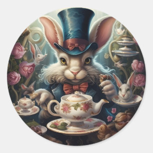 Sticker Rond Alice au pays des merveilles Thé lapin blanc