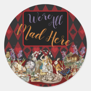 Sticker Rond Alice Aventures avec le Chat de Cheshire Fou de Wo
