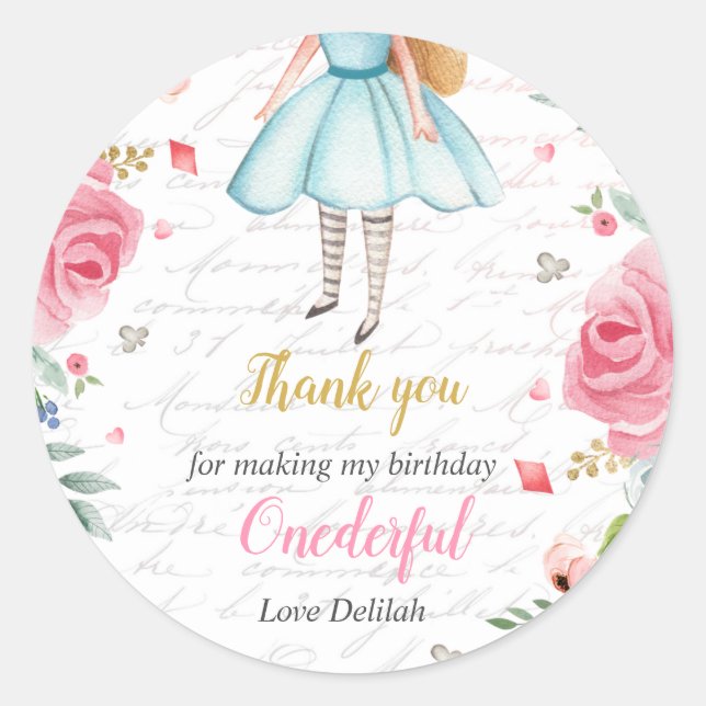 Sticker Rond Alice dans l'Onederland 1er anniversaire Tea Party (Devant)