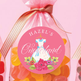 Sticker Rond Alice dans l'Onederland Florals & Robe Bleue Anniv