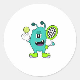 Sticker Rond Alien à Tennis avec raquette de tennis