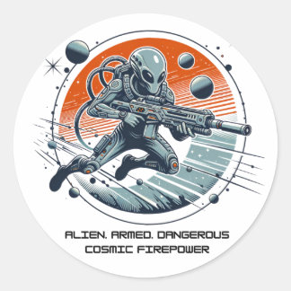 Sticker Rond Alien armé dangereux