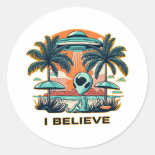 Sticker Rond alien avec UFO I CROYEVE