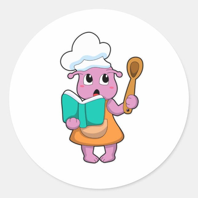 Sticker Rond Alien comme cuisinier avec Cookbook (Devant)