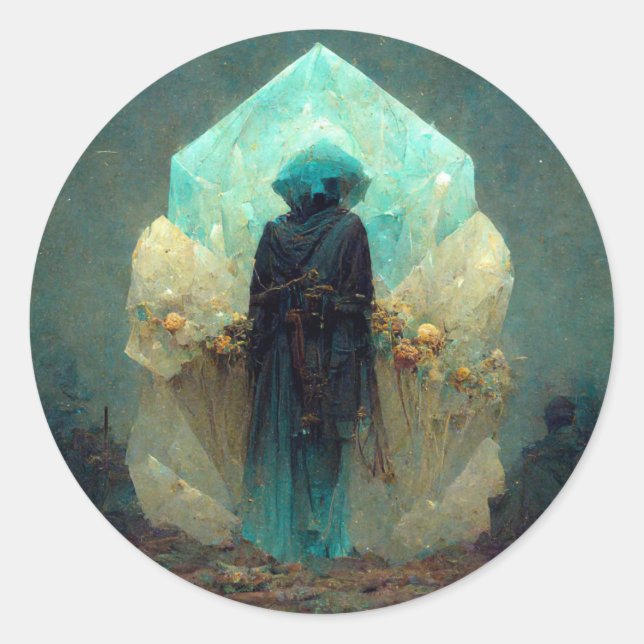 Sticker Rond Alien Crystal Guardian  Sci-Fi Imaginaire (Devant)
