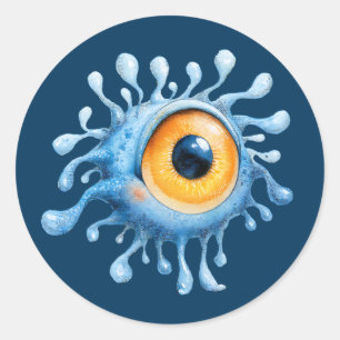 Sticker Rond Alien Cyclope Mignon Extraterrestre Aquarelle