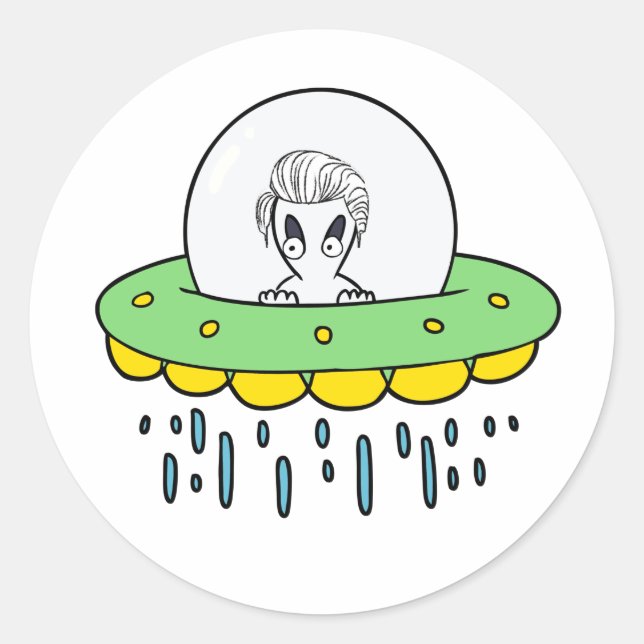 Sticker Rond Alien de soucoupe volante bizarre (Devant)
