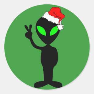 Sticker Rond Alien drôle père Noël de paix