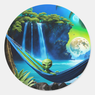 Sticker Rond Alien Hammock sur Beach Vacances