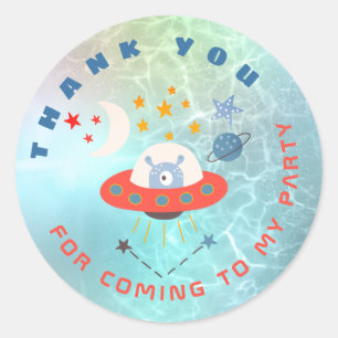 Sticker Rond Alien Merci turquoise Anniversaire Favoriser