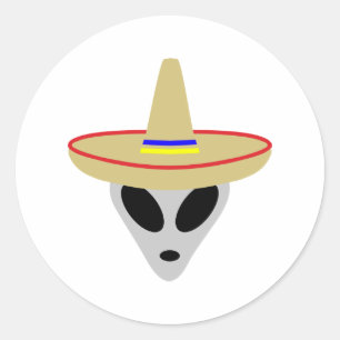 Sticker Rond alien mexicain sombrero