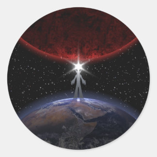 Sticker Rond Alien Parmi Les Planètes