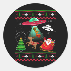 Sticker Rond Alien Père Noël UFO enlèvement laide pull de Noël